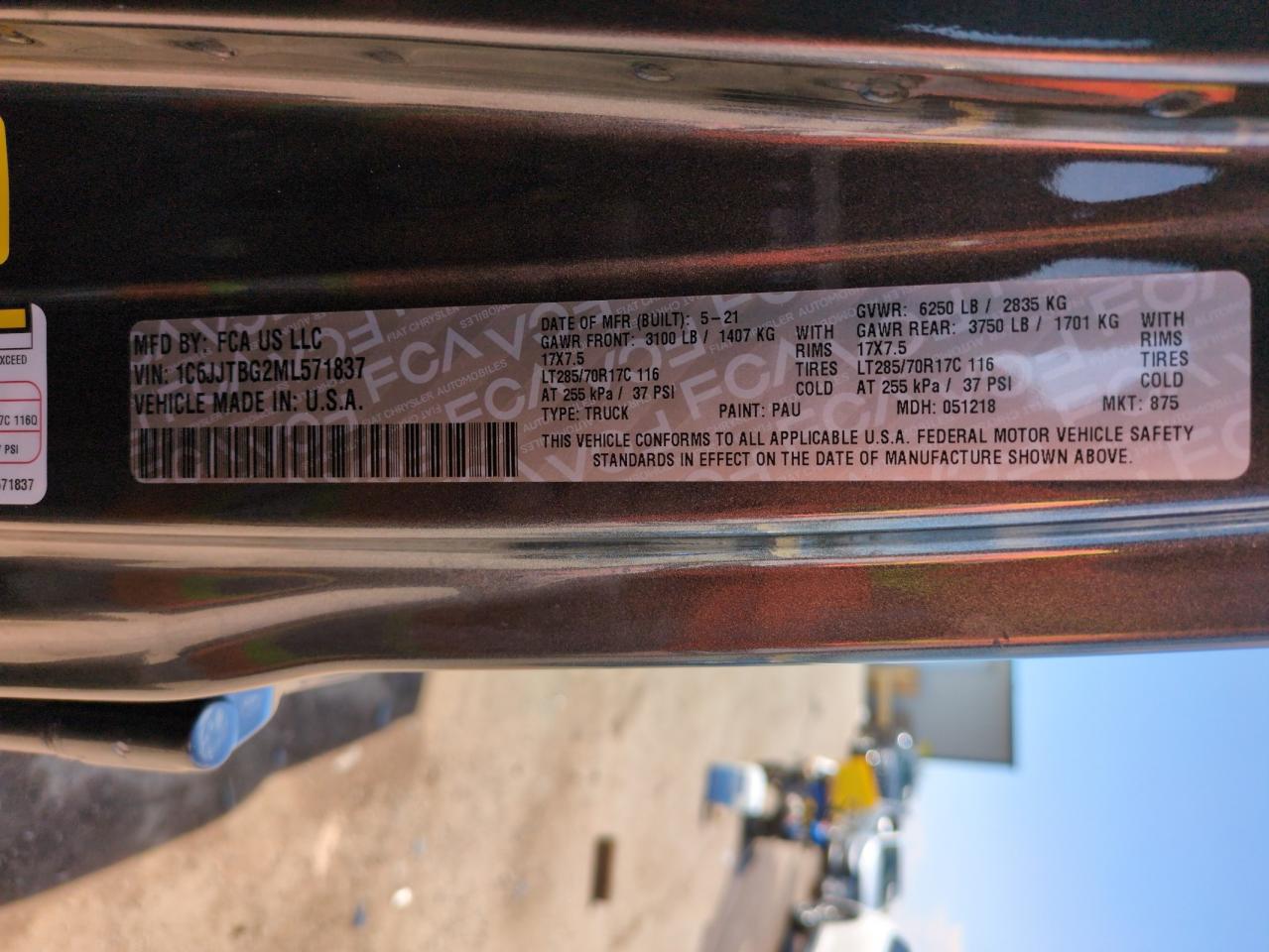 2021 Jeep Gladiator Rubicon VIN: 1C6JJTBG2ML571837 Lot: 66677955
