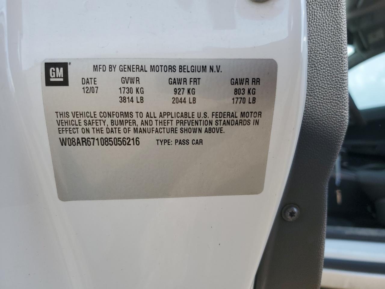 2008 Saturn Astra Xe VIN: W08AR671085056216 Lot: 63838925