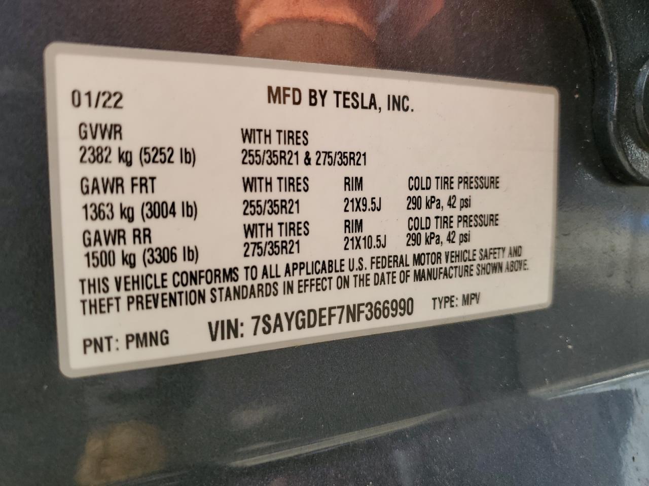 2022 Tesla Model Y VIN: 7SAYGDEF7NF366990 Lot: 66328255