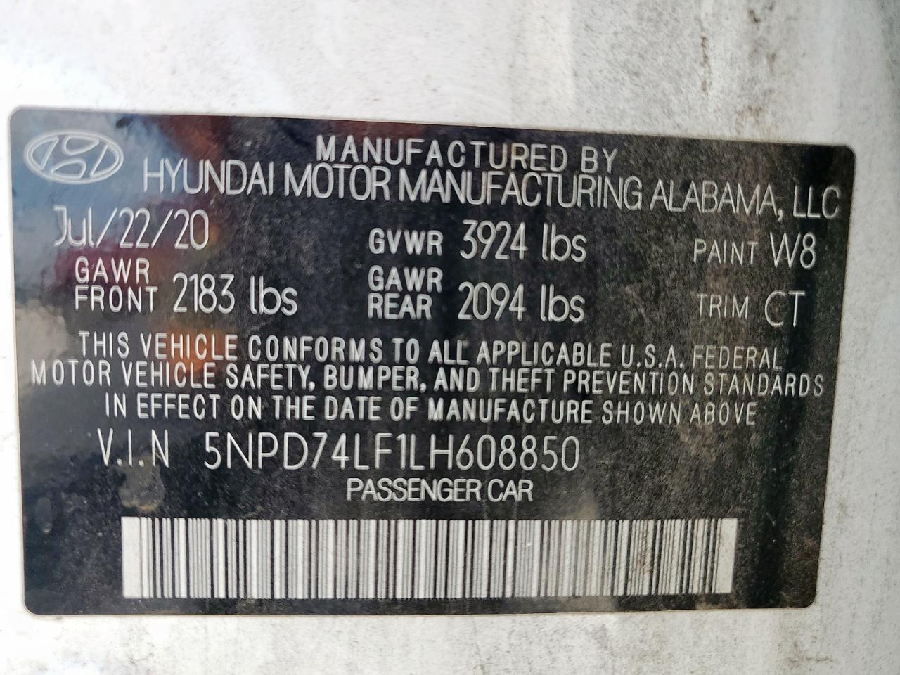 2020 Hyundai Elantra Se VIN: 5NPD74LF1LH608850 Lot: 65652775