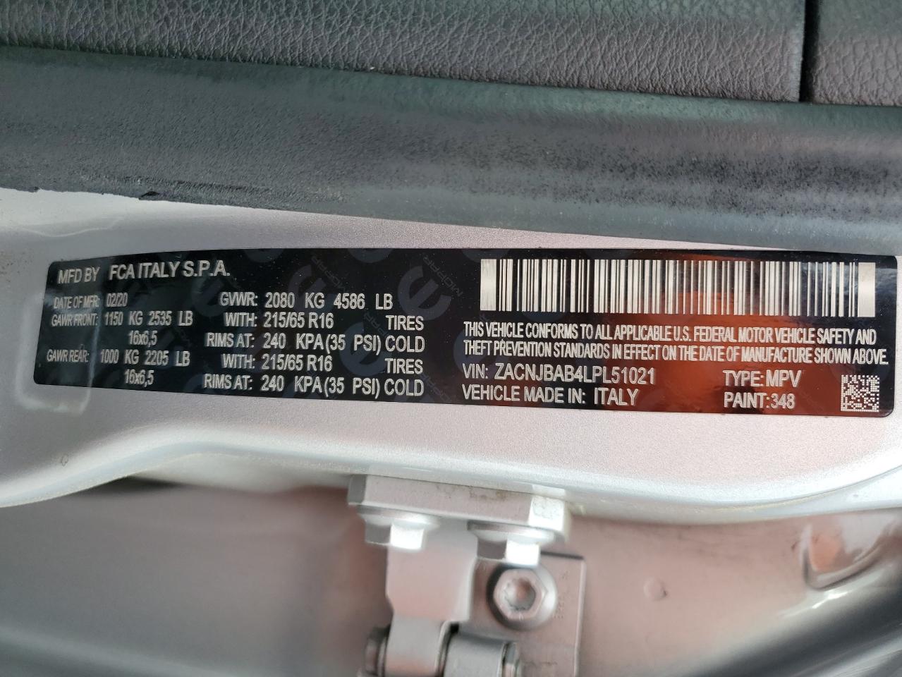 2020 Jeep Renegade Sport VIN: ZACNJBAB4LPL51021 Lot: 62680975