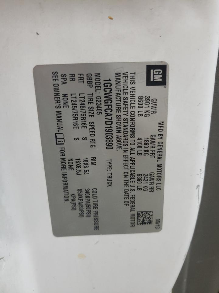 2013 Chevrolet Express G2500 VIN: 1GCWGFCA7D1903890 Lot: 66310455