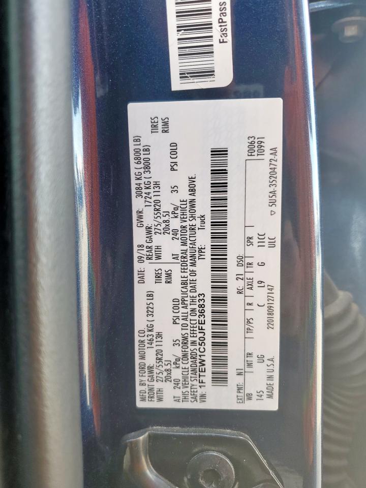 2018 Ford F150 Supercrew VIN: 1FTEW1C50JFE36833 Lot: 64810635