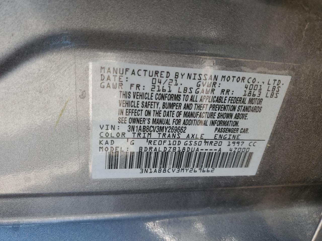 2021 Nissan Sentra Sv VIN: 3N1AB8CV3MY269662 Lot: 64905005