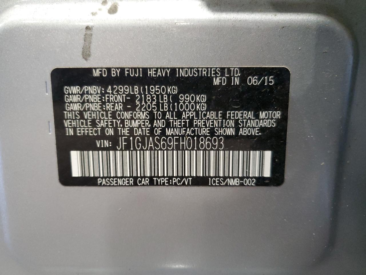 2015 Subaru Impreza Sport Limited VIN: JF1GJAS69FH018693 Lot: 64141025