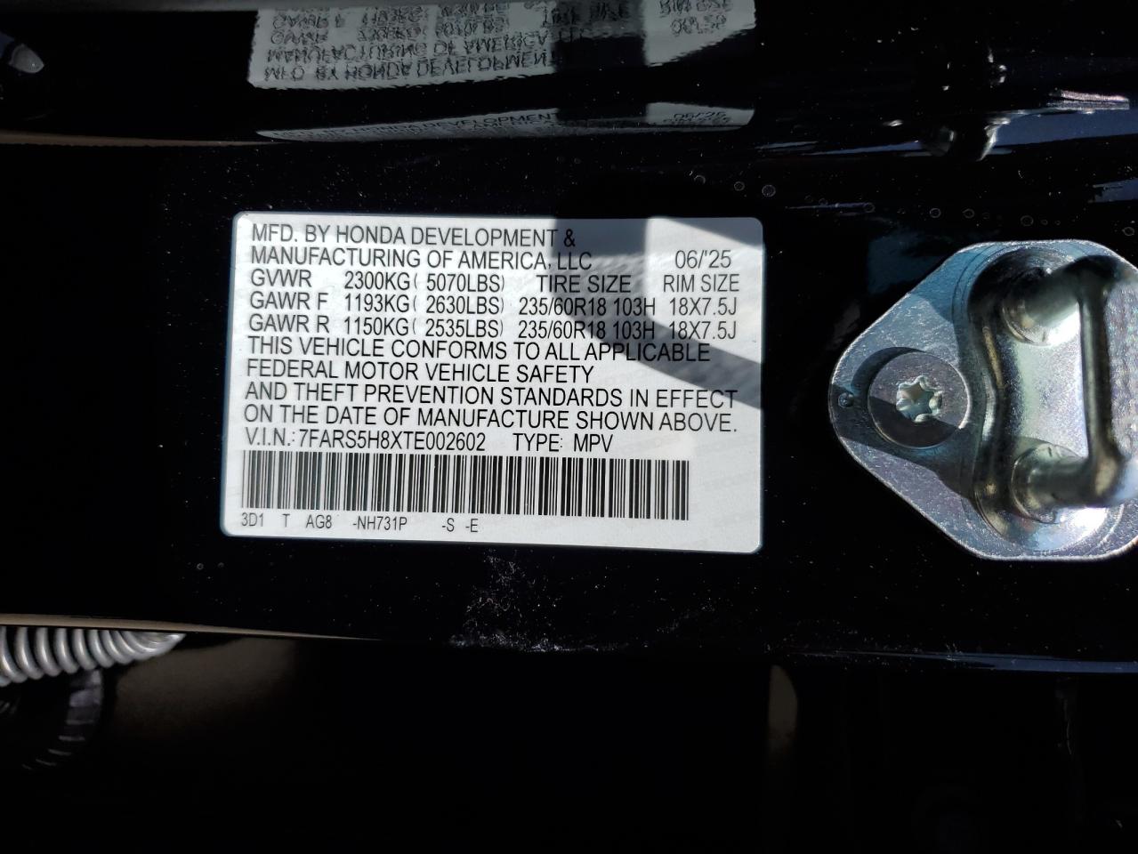 2026 Honda Cr-V Sport-L VIN: 7FARS5H8XTE002602 Lot: 67148595