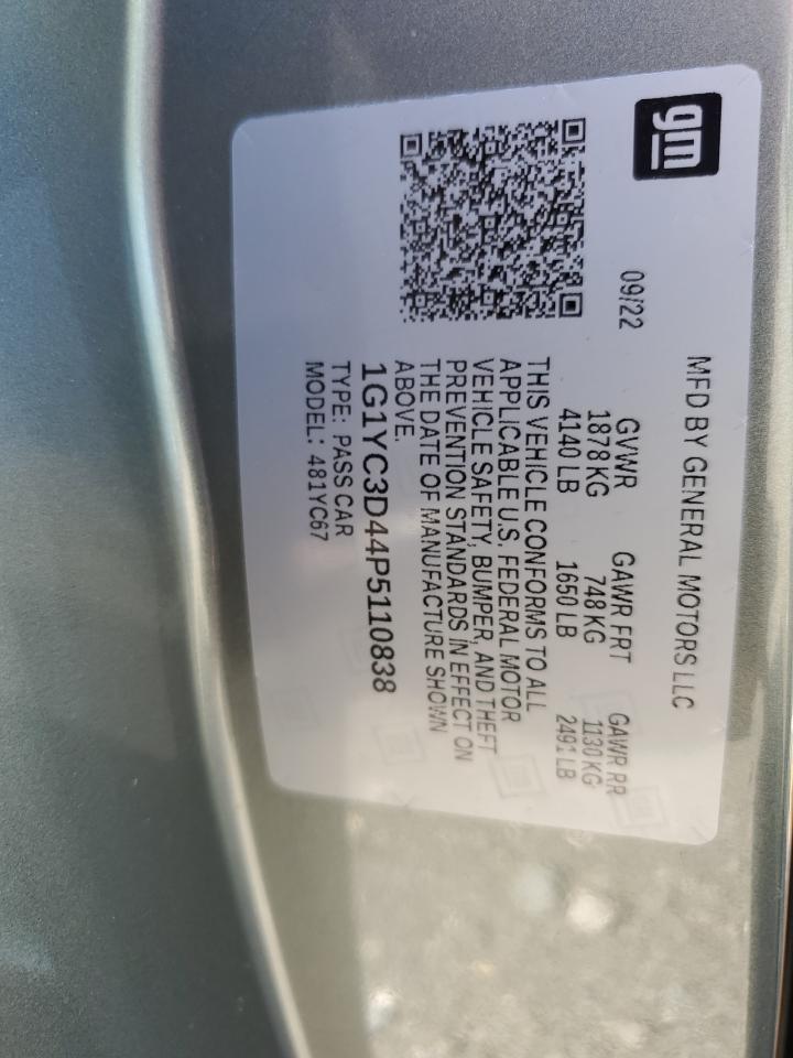 2023 Chevrolet Corvette Stingray 3Lt VIN: 1G1YC3D44P5110838 Lot: 65185045
