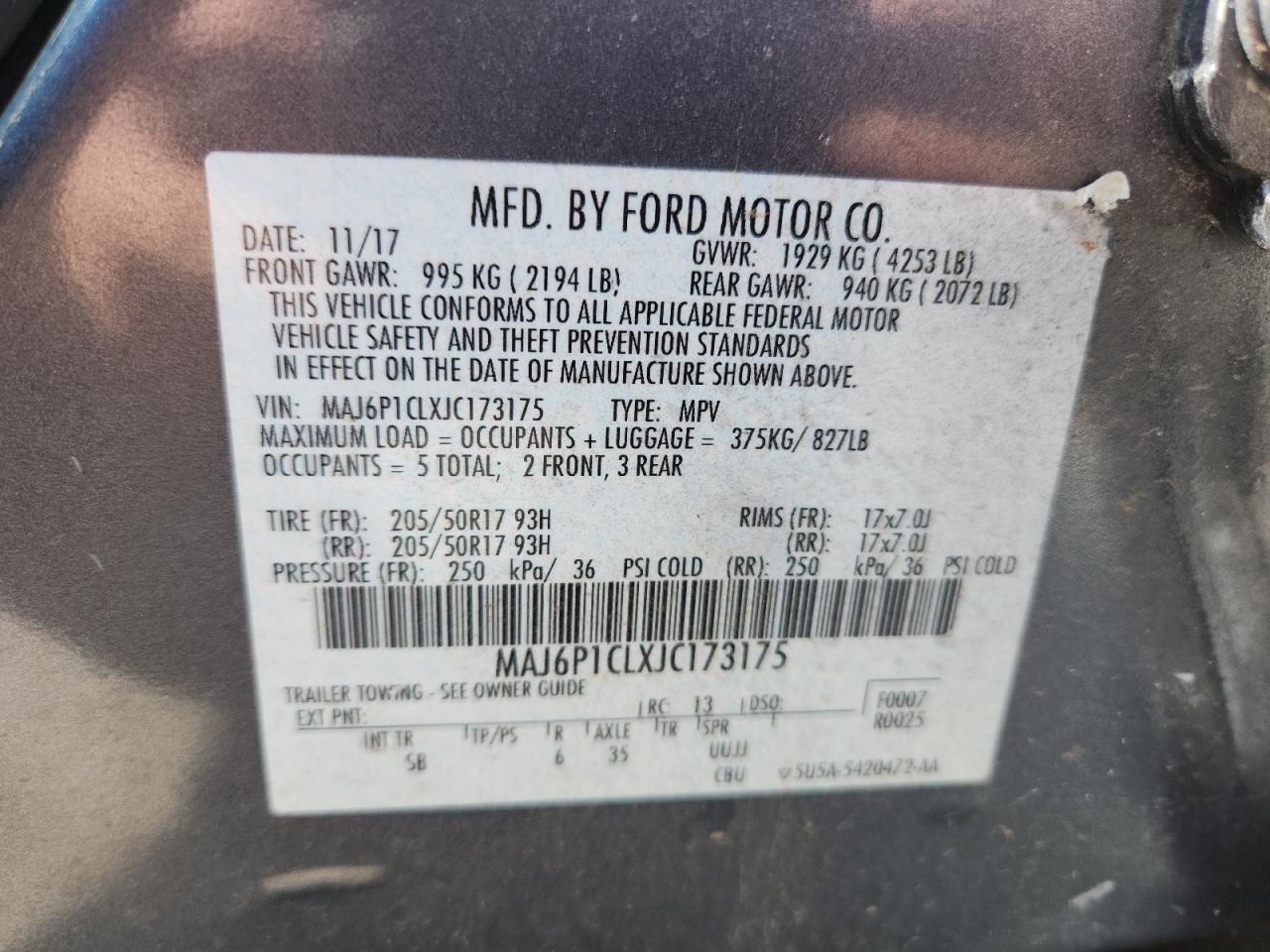 2018 Ford Ecosport Ses VIN: MAJ6P1CLXJC173175 Lot: 64127995