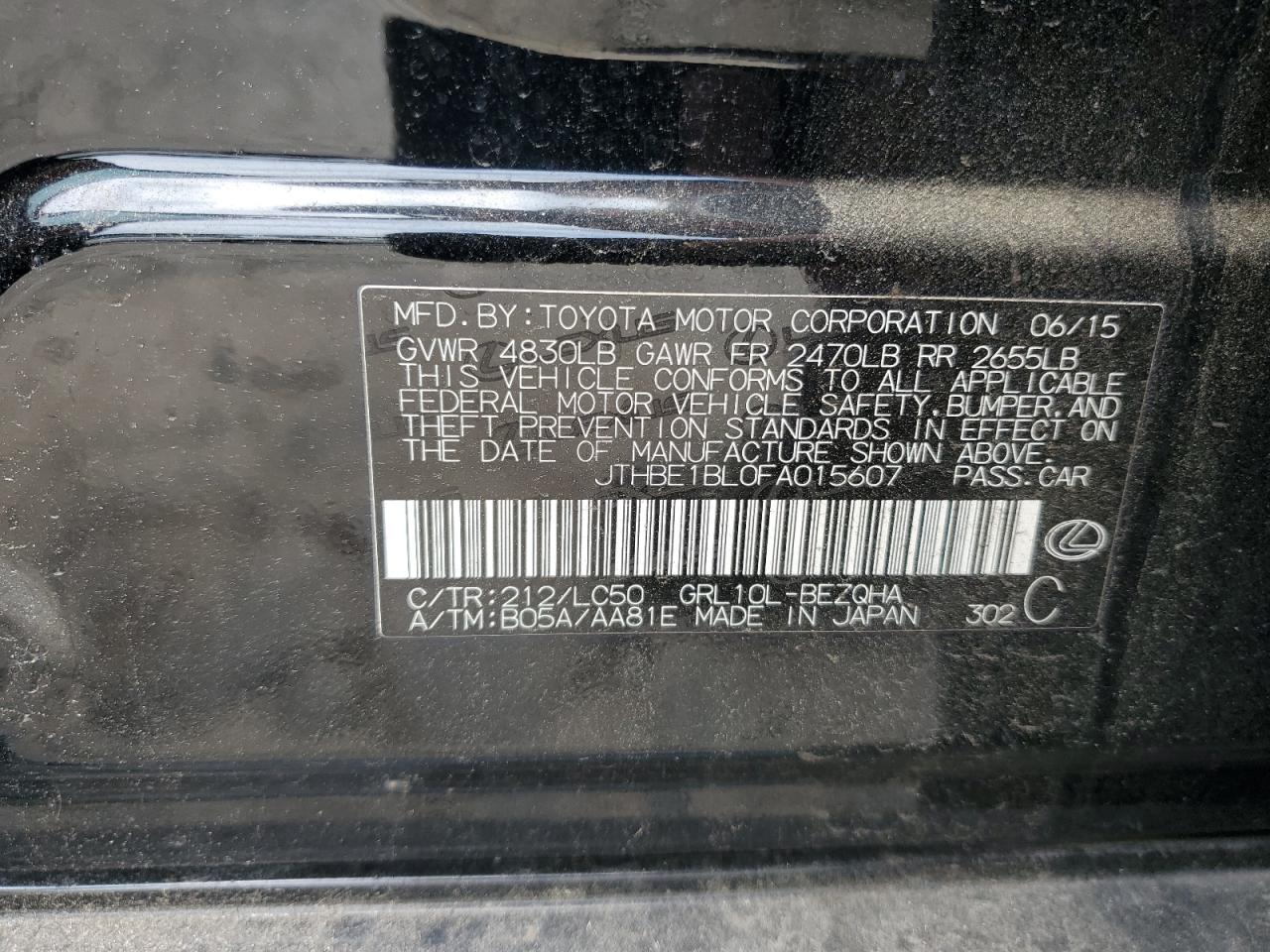 2015 Lexus Gs 350 VIN: JTHBE1BL0FA015607 Lot: 63004955