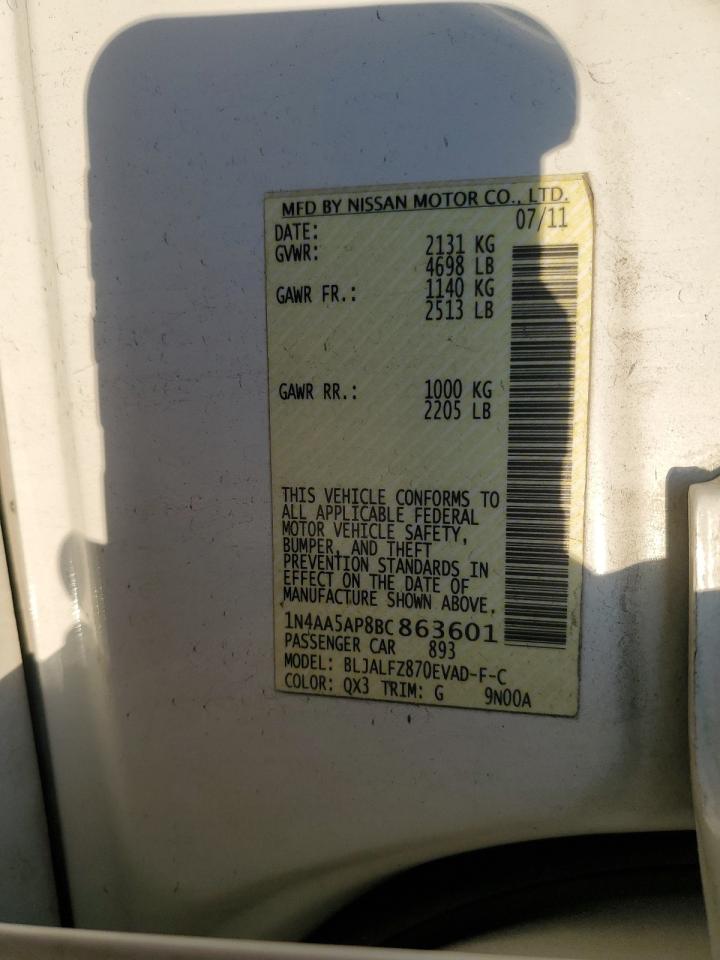 2011 Nissan Maxima S VIN: 1N4AA5AP8BC863601 Lot: 64692625