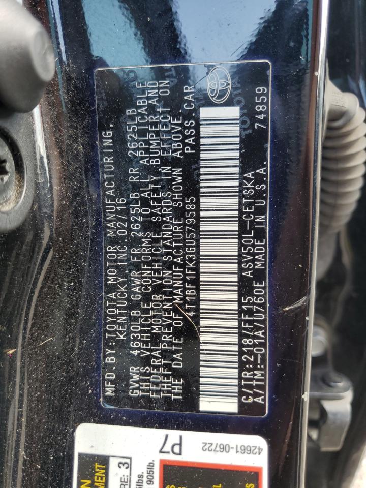 2016 Toyota Camry Le VIN: 4T1BF1FK3GU579585 Lot: 62943255