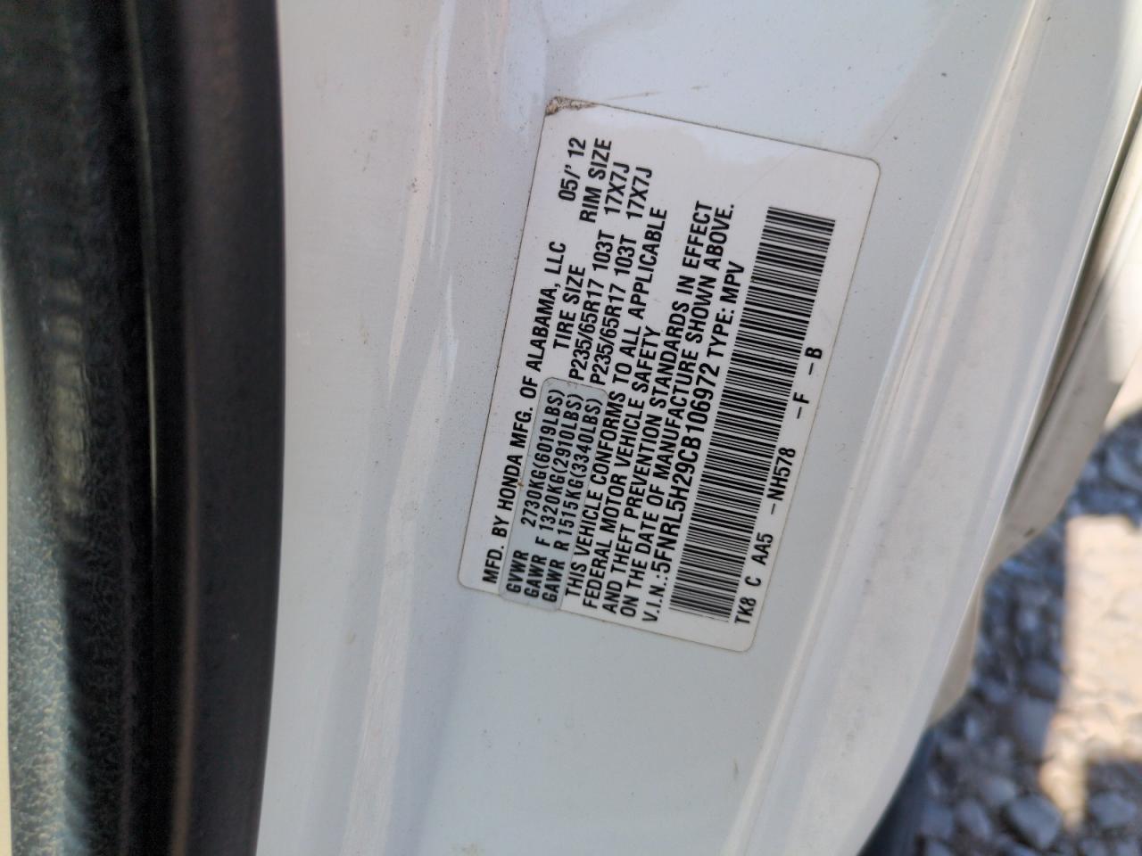 2012 Honda Odyssey Lx VIN: 5FNRL5H29CB106972 Lot: 64213495