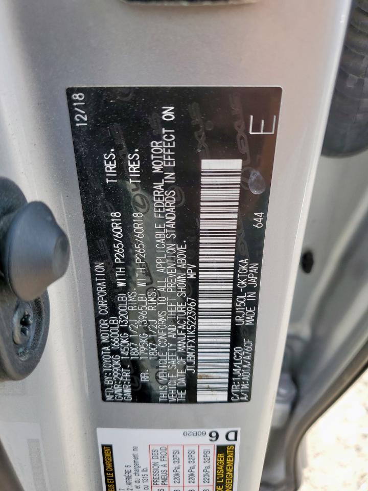 2019 Lexus Gx 460 VIN: JTJBM7FX1K5223967 Lot: 62475835