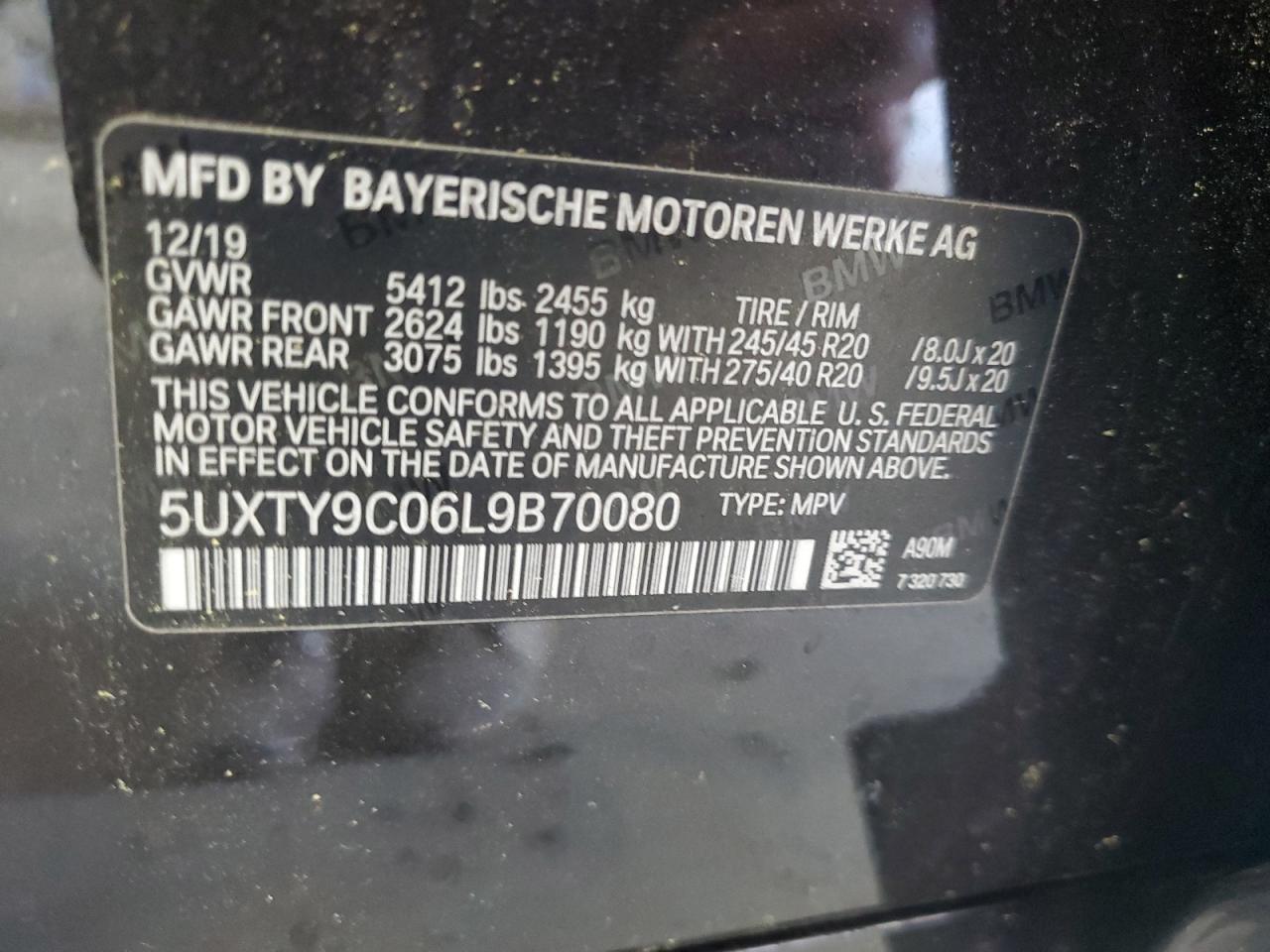 2020 BMW X3 xDrivem40I VIN: 5UXTY9C06L9B70080 Lot: 63142545