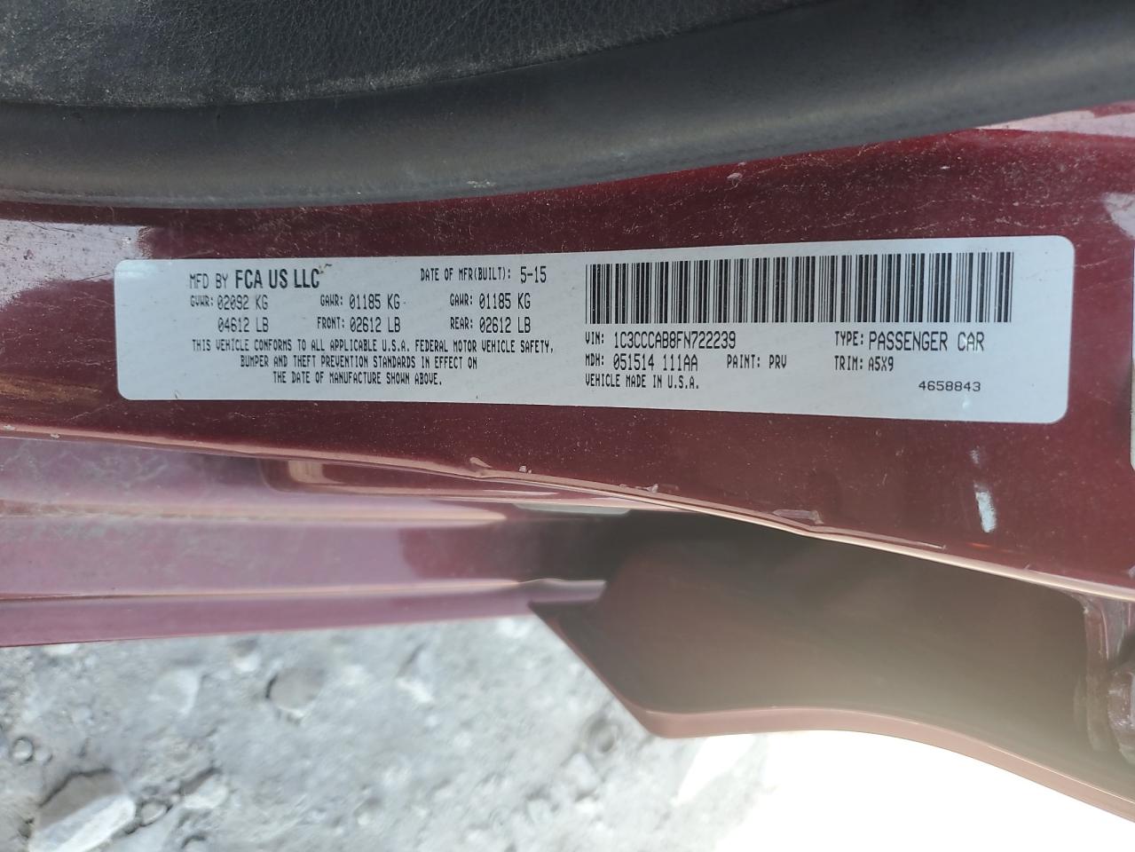 2015 Chrysler 200 Limited VIN: 1C3CCCAB8FN722239 Lot: 66387075