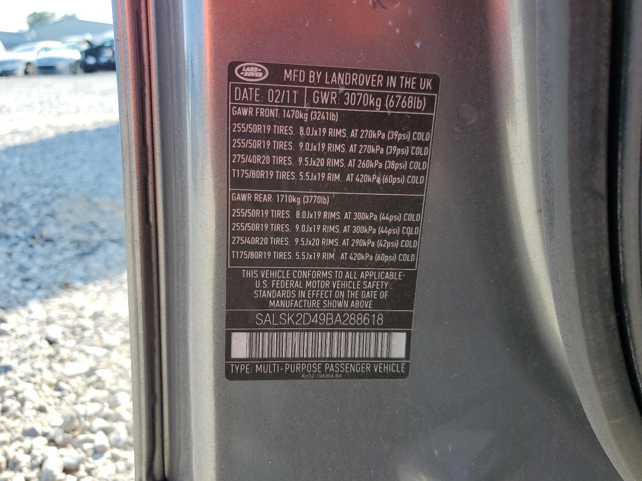 2011 Land Rover Range Rover Sport Lux VIN: SALSK2D49BA288618 Lot: 66452355