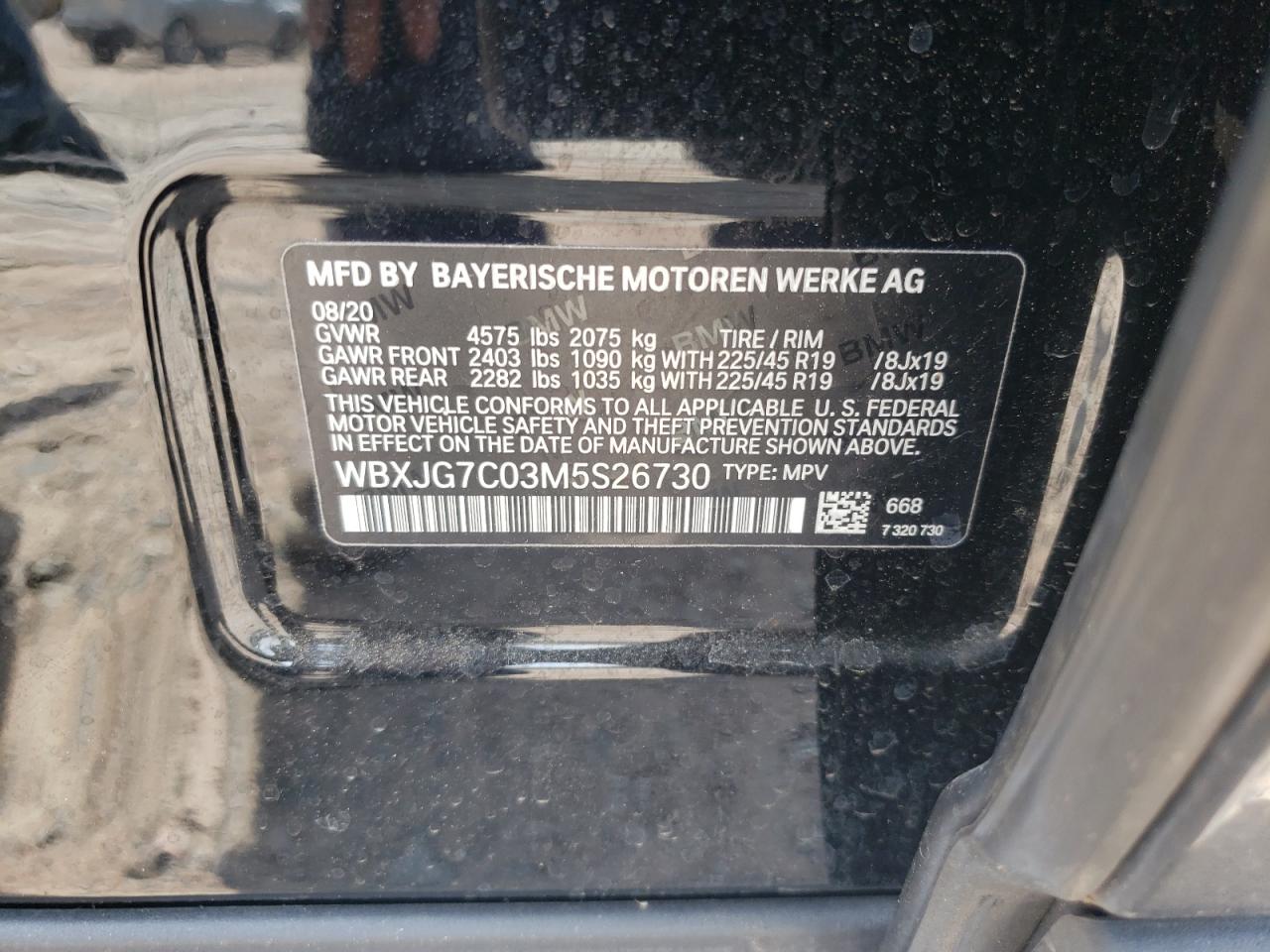 2021 BMW X1 Sdrive28I VIN: WBXJG7C03M5S26730 Lot: 63198445