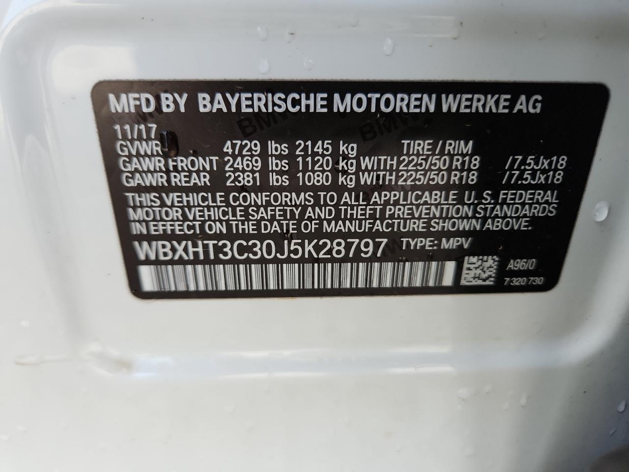 2018 BMW X1 xDrive28I VIN: WBXHT3C30J5K28797 Lot: 65121475