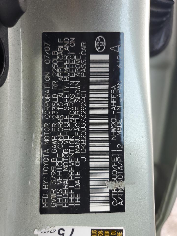 2007 Toyota Prius VIN: JTDKB20U373292401 Lot: 64334485