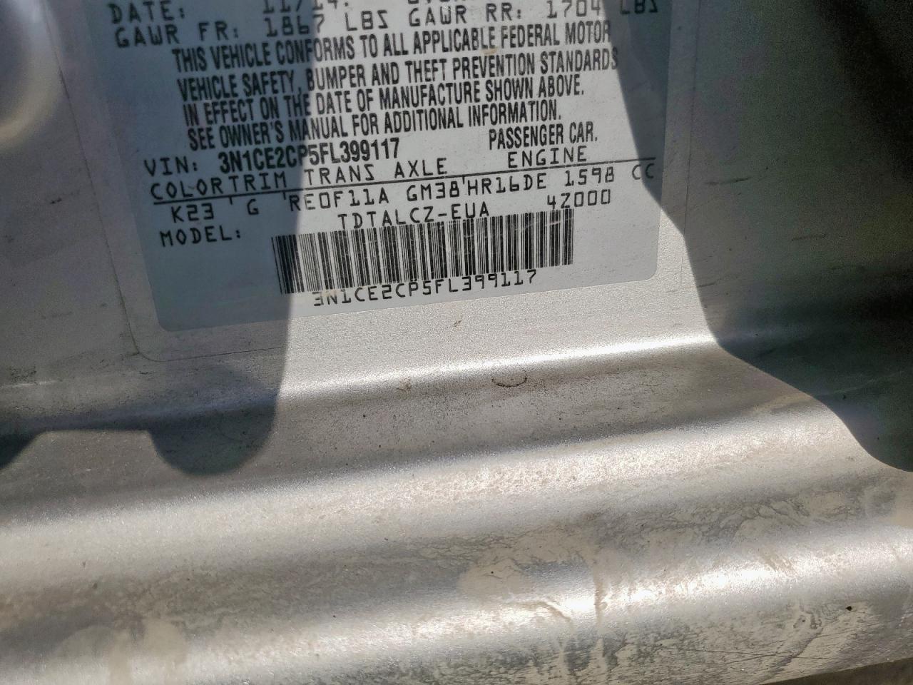 2015 Nissan Versa Note S VIN: 3N1CE2CP5FL399117 Lot: 63261265