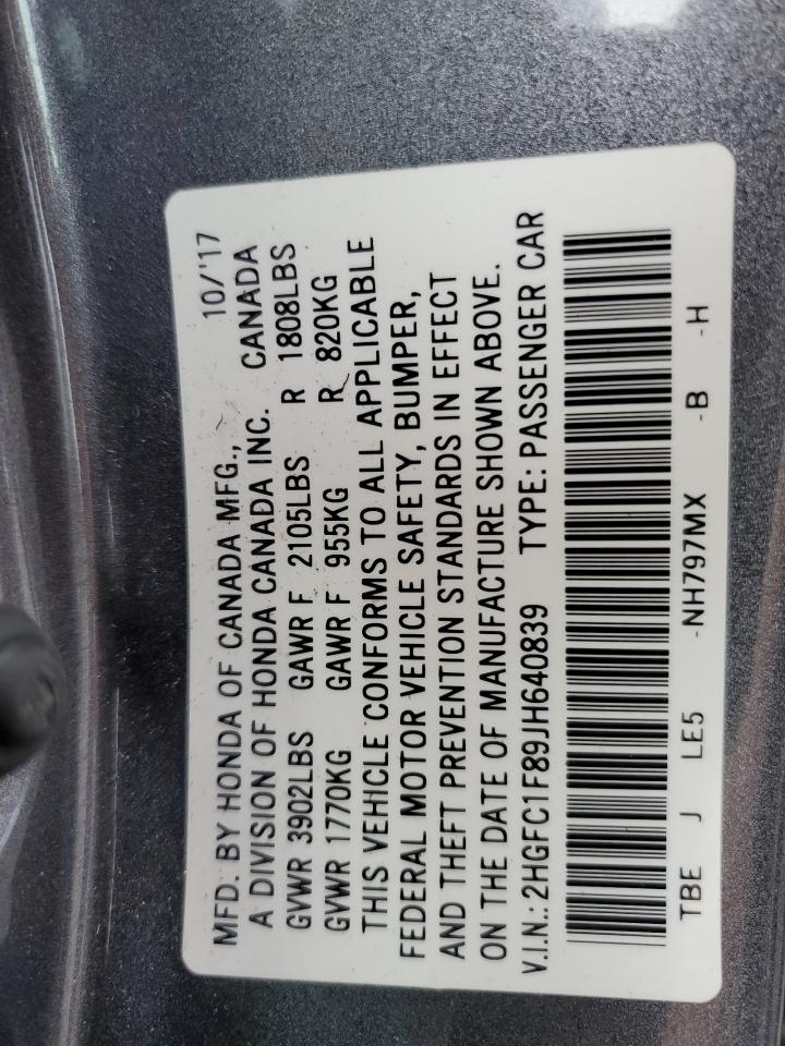 2018 Honda Civic Ex VIN: 2HGFC1F89JH640839 Lot: 63385345