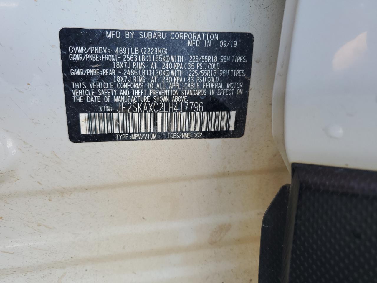 2020 Subaru Forester Touring VIN: JF2SKAXC2LH417796 Lot: 63624815