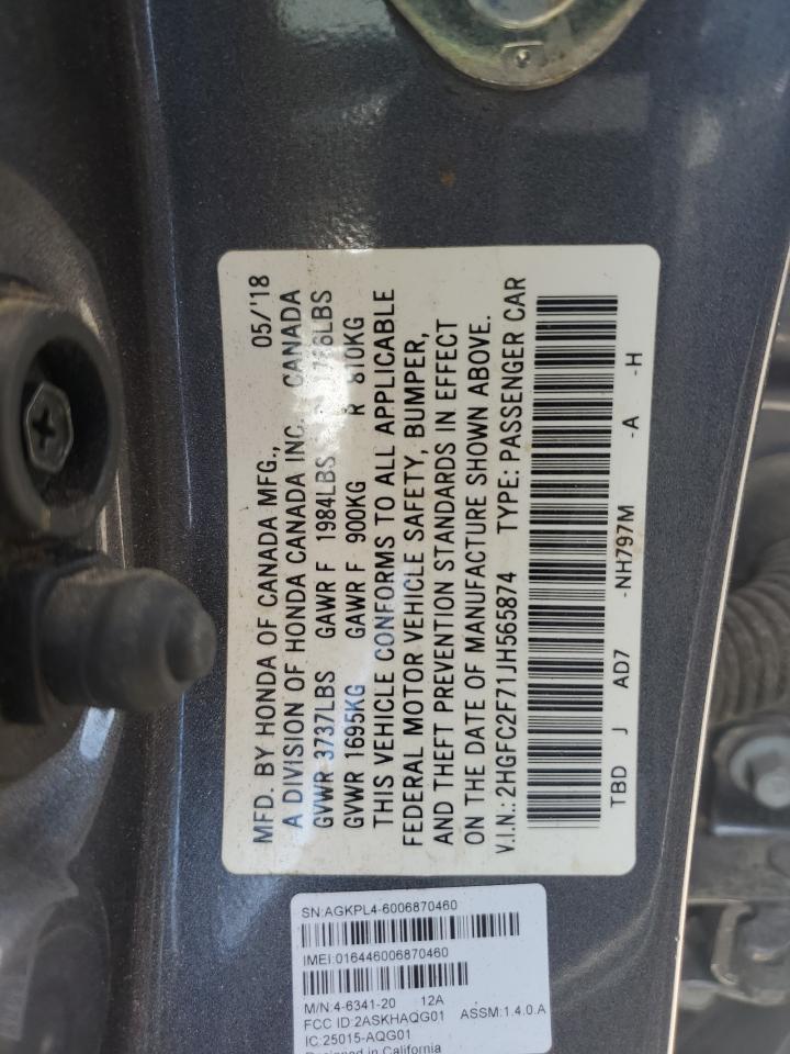 2018 Honda Civic Ex VIN: 2HGFC2F71JH565874 Lot: 65283265