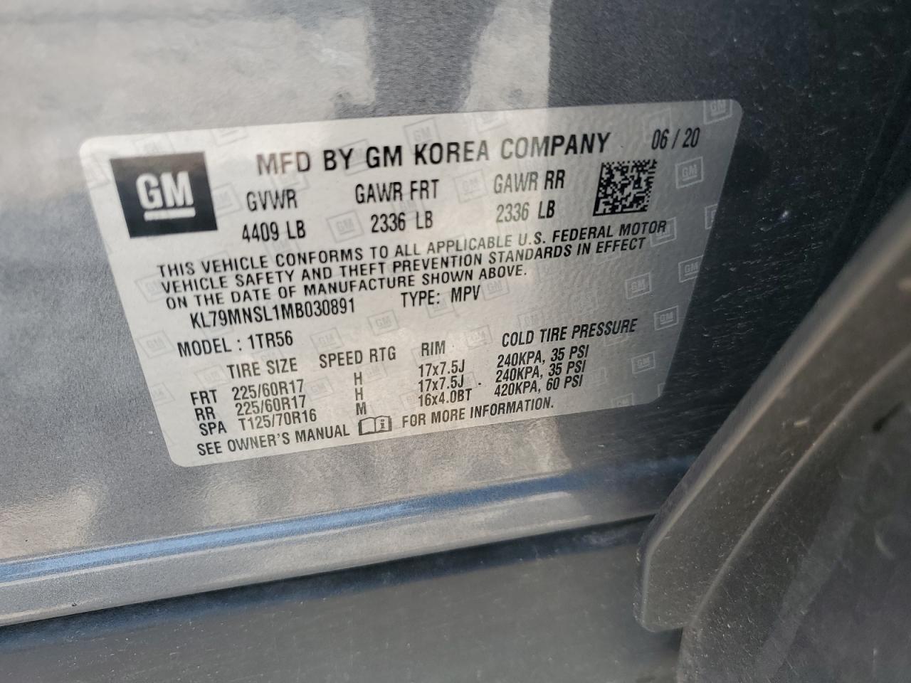 2021 Chevrolet Trailblazer Ls VIN: KL79MNSL1MB030891 Lot: 66883965
