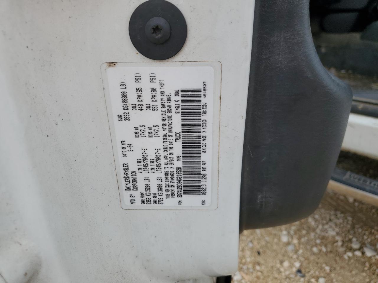 2004 Dodge Ram 2500 St VIN: 3D7KU28D64G210528 Lot: 63920985