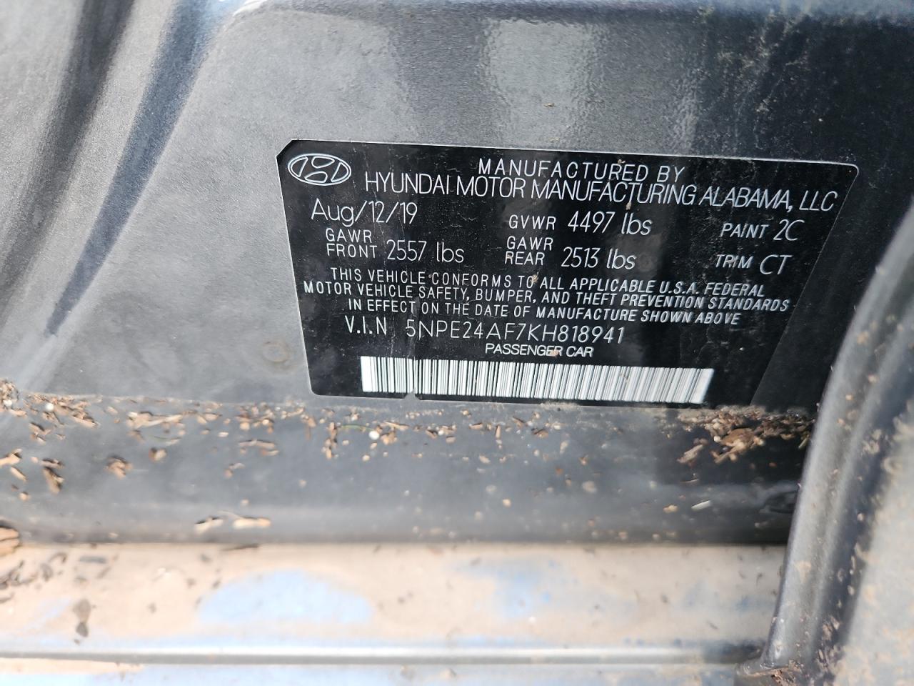 2019 Hyundai Sonata Se VIN: 5NPE24AF7KH818941 Lot: 65117305