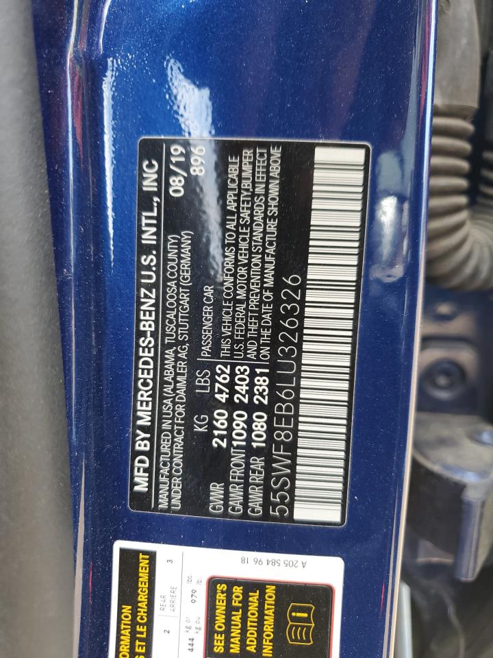 2020 Mercedes-Benz C 300 4Matic VIN: 55SWF8EB6LU326326 Lot: 64738025