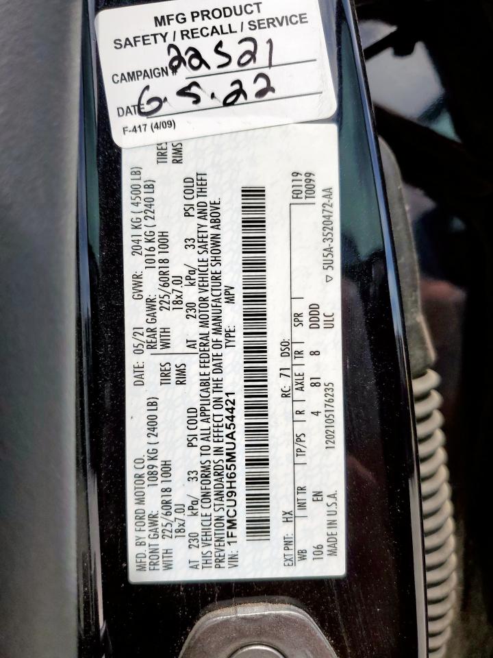 2021 Ford Escape Sel VIN: 1FMCU9H65MUA54421 Lot: 65715355