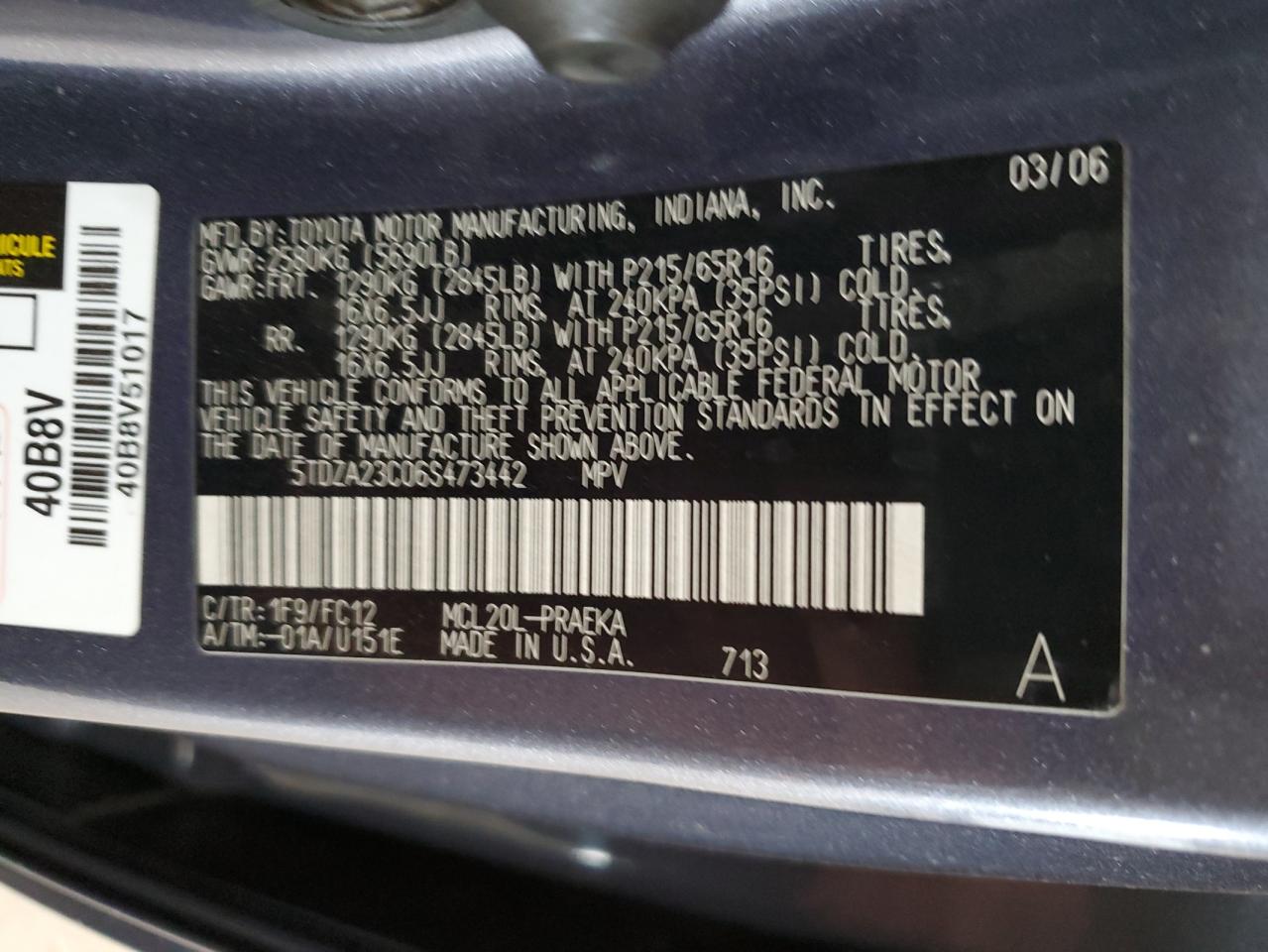 2006 Toyota Sienna Ce VIN: 5TDZA23C06S473442 Lot: 64523935