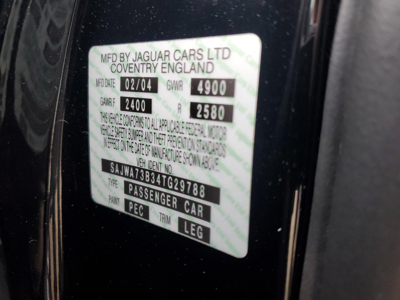 2004 Jaguar Xjr S VIN: SAJWA73B34TG29788 Lot: 64629905