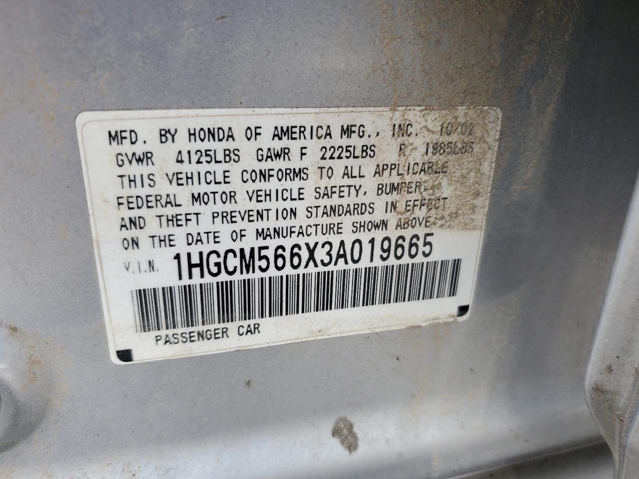 2003 Honda Accord Ex VIN: 1HGCM566X3A019665 Lot: 65499895