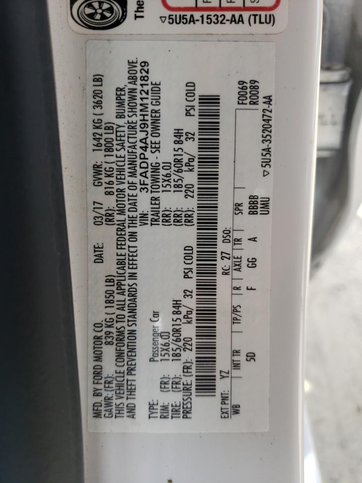 2017 Ford Fiesta S VIN: 3FADP4AJ9HM121829 Lot: 64884295