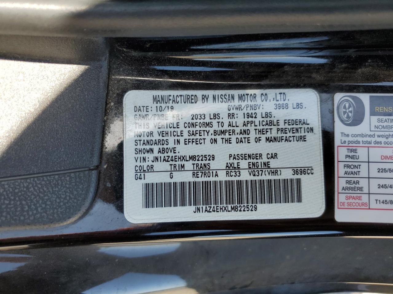 2020 Nissan 370Z Base VIN: JN1AZ4EHXLM822529 Lot: 63774555