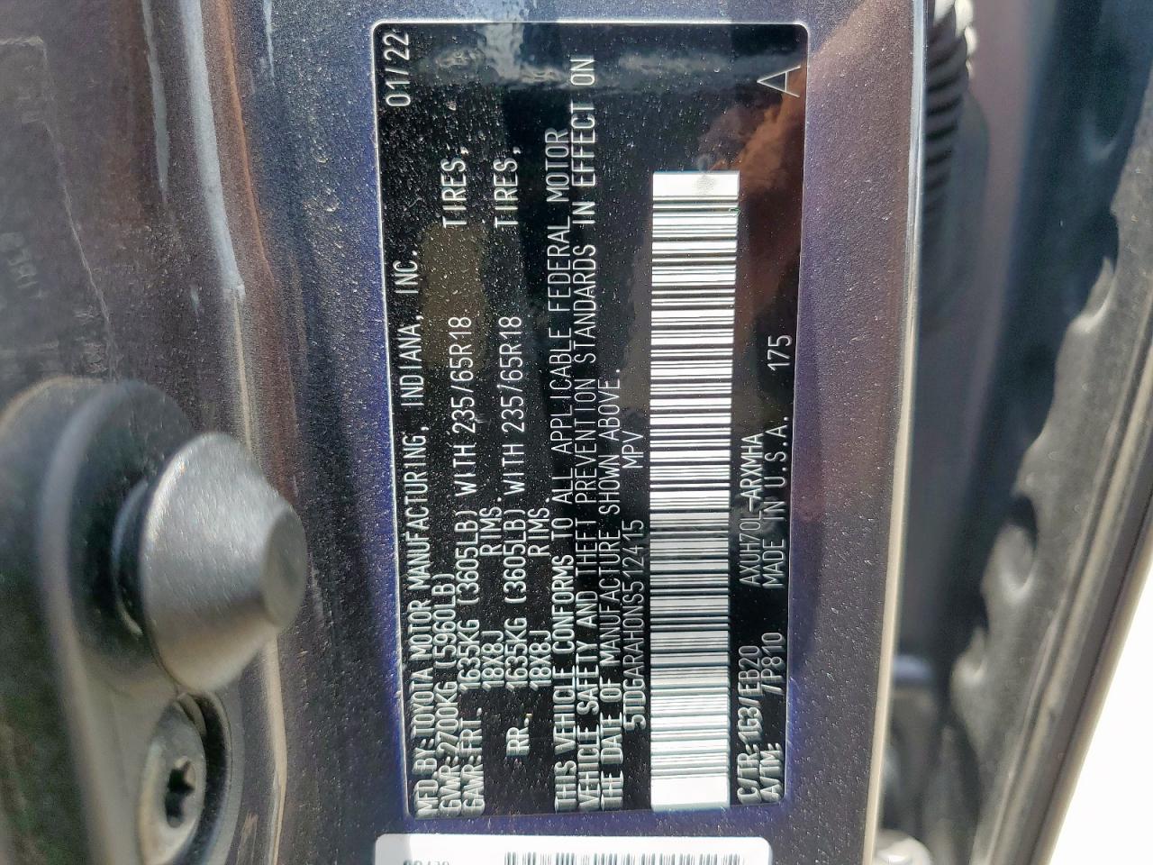 2022 Toyota Highlander Hybrid Xle VIN: 5TDGARAH0NS512415 Lot: 65202075
