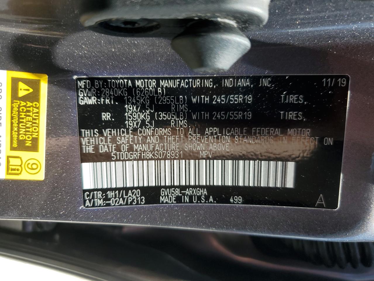 2019 Toyota Highlander Hybrid Limited VIN: 5TDDGRFH8KS078931 Lot: 64624945