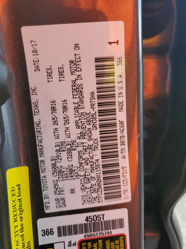 2017 Toyota Tacoma Double Cab VIN: 5TFCZ5AN2HX115874 Lot: 64072775