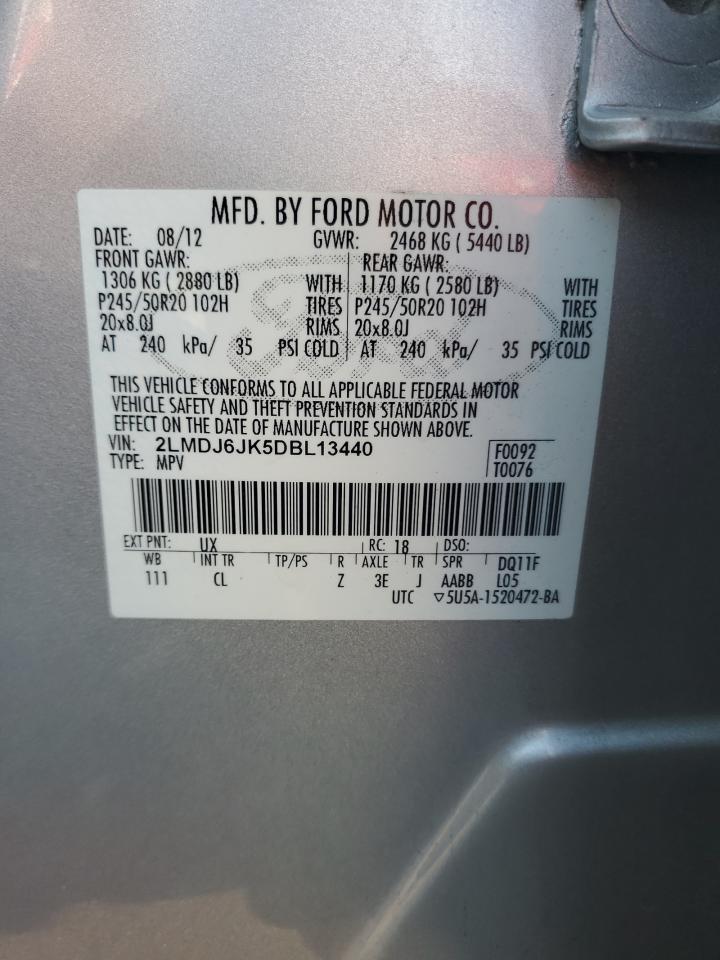 2013 Lincoln Mkx VIN: 2LMDJ6JK5DBL13440 Lot: 64965685