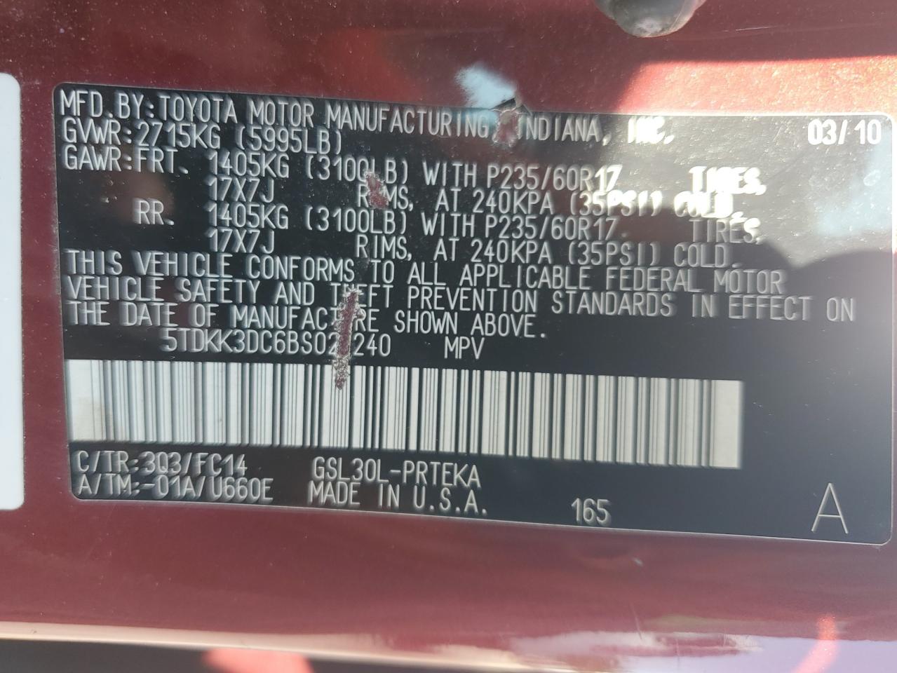 2011 Toyota Sienna Le VIN: 5TDKK3DC6BS022240 Lot: 65090495
