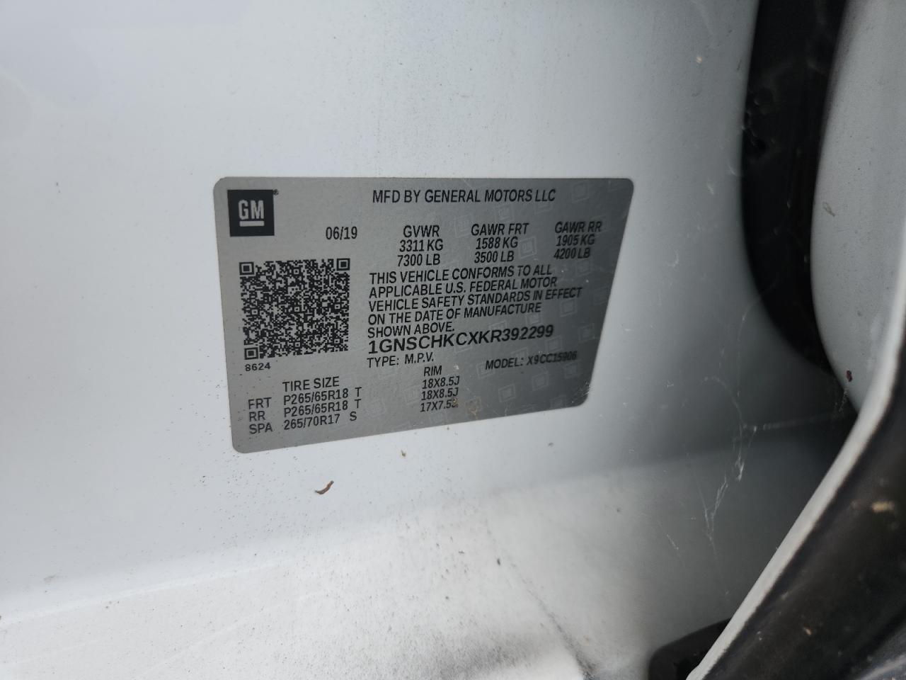 2019 Chevrolet Suburban C1500 Lt VIN: 1GNSCHKCXKR392299 Lot: 66360045