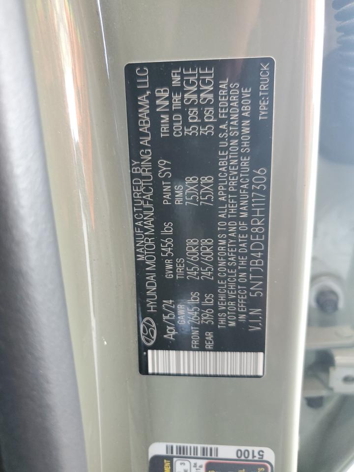 2024 Hyundai Santa Cruz Sel VIN: 5NTJB4DE8RH117306 Lot: 63618065