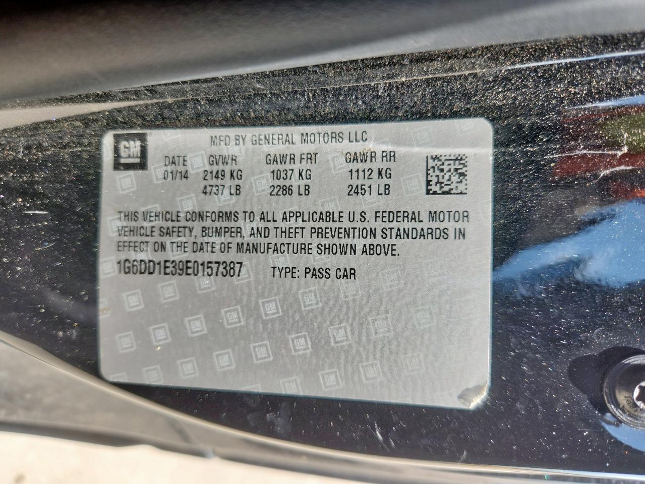 2014 Cadillac Cts Premium Collection VIN: 1G6DD1E39E0157387 Lot: 64325905