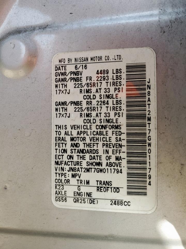 2016 Nissan Rogue S VIN: JN8AT2MT7GW011794 Lot: 63196525