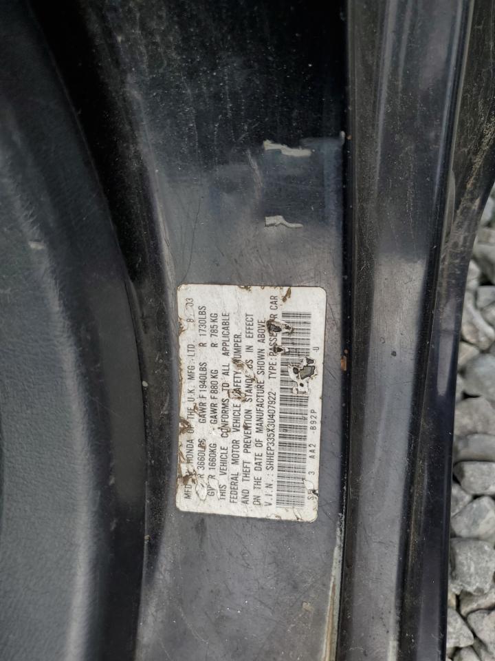 2003 Honda Civic Si VIN: SHHEP335X3U407922 Lot: 66519465