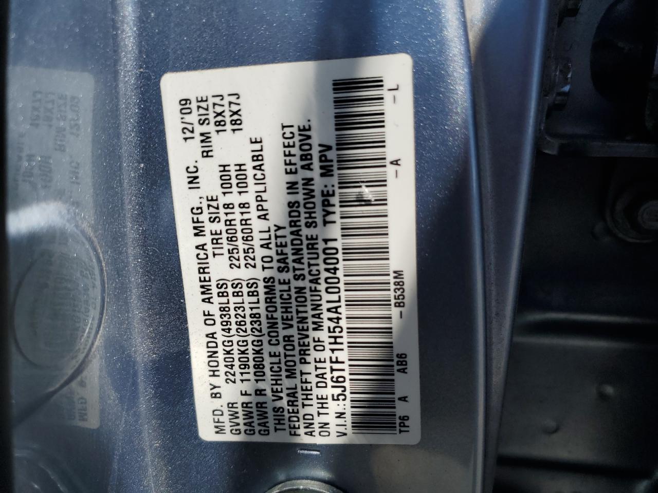 2010 Honda Accord Crosstour Exl VIN: 5J6TF1H54AL004001 Lot: 63291605