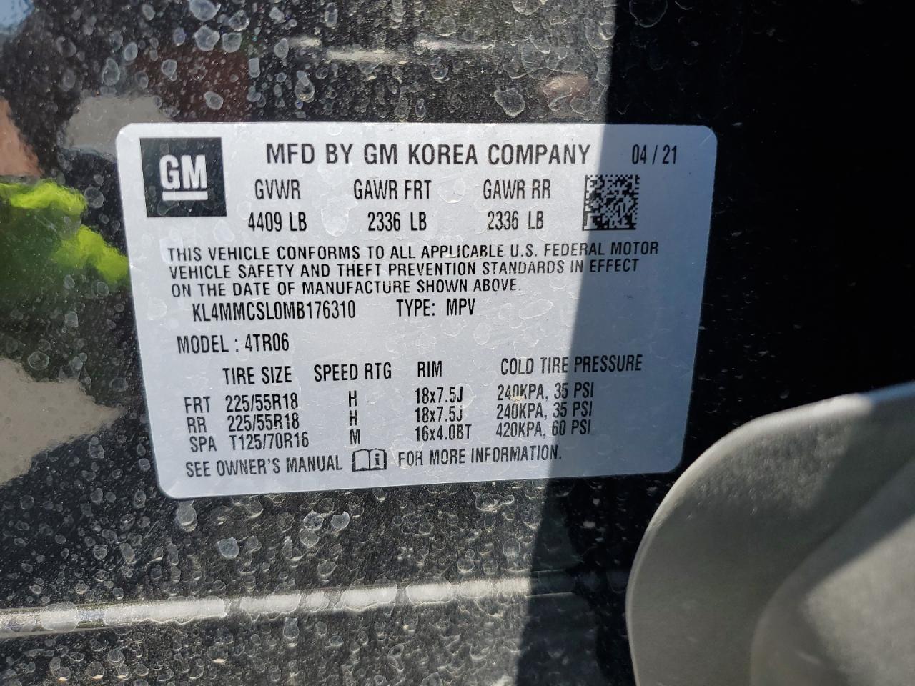kl4mmcsl0mb176310 KL4MMCSL0MB176310 2021 Buick Encore Gx Preferred
