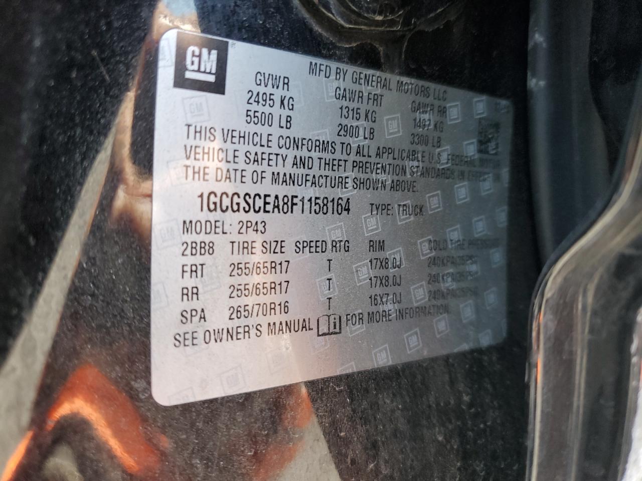 2015 Chevrolet Colorado Z71 VIN: 1GCGSCEA8F1158164 Lot: 65248515